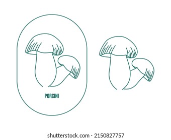 porcini mushroom line art vector illustration 