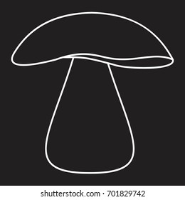 Porcini mushroom outline icon vector illustration for design and web isolated on black background. Mushroom vector object for labels logos and advertising