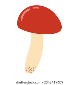 Porcini, scabber stalk mushroom hand drawn illustration. Cartoon style flat design, isolated vector. Kids autumn, fall print, seasonal plant element, woodland, park, outdoors, nature