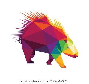 Porcupine animal in polygonal colorful vector. Colorful low poly abstract vector of porcupine hedgehog. Porcupine in colorful vector illustration for kids animal