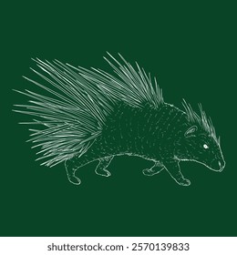 Porcupine Chalk Sketch Black Vector Illustration