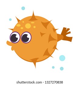 Porcupine fish flat icon. Puffer fish, blowfish, balloon fish. Sea cartoon characters concept. Vector illustration can be used for topics like animals, marine life, fauna