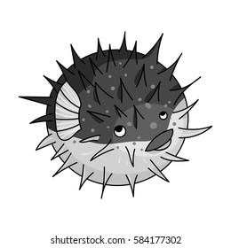 Porcupine fish icon in monochrome style isolated on white background. Sea animals symbol stock vector illustration.