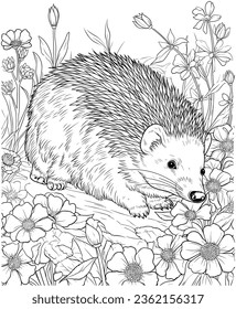 Porcupine flowers coloring page line art