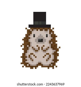 Porcupine with hat, pixel art meme