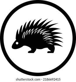 Porcupine, hedgehog icon, black and white