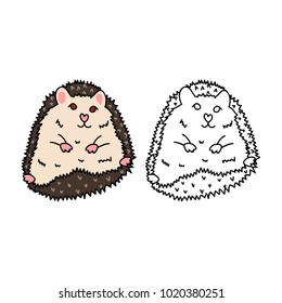 Porcupine or Hedgehog. Vector Illustration. isolated on White Background.