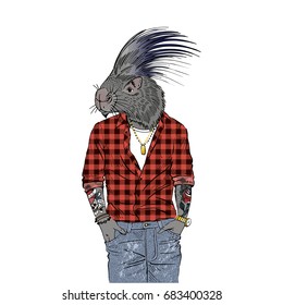 porcupine hipster, furry art illustration, fashion animals