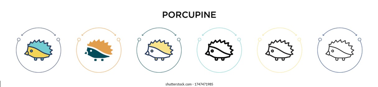 Porcupine icon in filled, thin line, outline and stroke style. Vector illustration of two colored and black porcupine vector icons designs can be used for mobile, ui, web