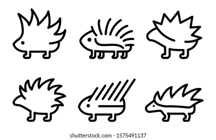 Porcupine icons set. Outline set of porcupine vector icons for web design isolated on white background