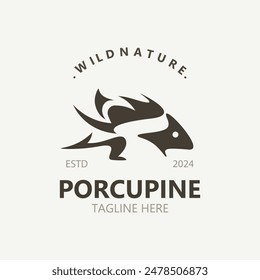 Diseño del logotipo de Porcupine. animal vintage logotipo minimalista Hedgehog icono de Plantilla moderna