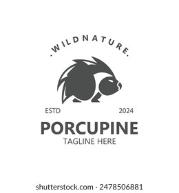 Diseño del logotipo de Porcupine. animal vintage logotipo minimalista Hedgehog icono de Plantilla moderna