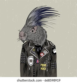 porcupine punk, furry art illustration, fashion animals