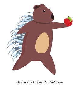 Porcupine take red apple icon. Cartoon of porcupine take red apple vector icon for web design isolated on white background