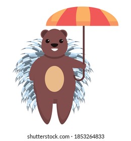Porcupine with umbrella icon. Cartoon of porcupine with umbrella vector icon for web design isolated on white background