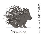 Porcupine vector illustration, cartoon clipart character, animal in flat style. Wild animals, wild creatures, wildlife concept. Cute porcupine vector design isolated on white background