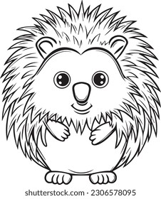 Porcupine:  vector line art cartoon style for coloring