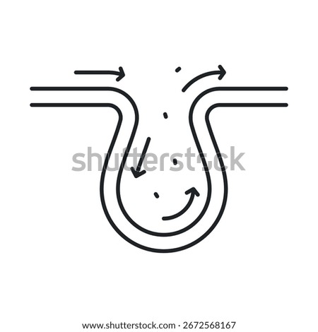 Pore cleansing icon depicting the flow of cleansers and the removal of impurities from clogged skin pores. It demonstrates effective skin care techniques.