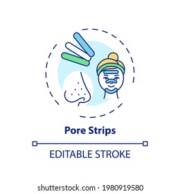 Pore strips concept icon. At-home face care procedure idea thin line illustration. Cleaning and unclogging pores. Removing sebum, dead skin. Vector isolated outline RGB color drawing. Editable stroke