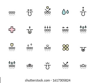 Pores and Skin. SkinCare. Set of Vector Line Icons.	