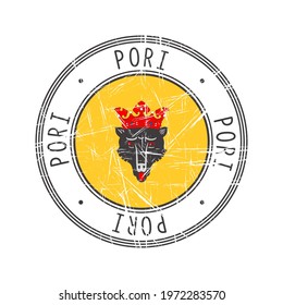 Pori city, Finland. Grunge postal rubber stamp over white background
