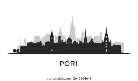 Pori Finland Skyline Cityscape Silhouette.