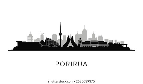 Porirua with New Zealand Skyline Silhouette Cityscape.