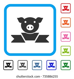 Pork Award Ribbon icon. Flat grey pictogram symbol inside a light blue rounded rectangular frame. Black, gray, green, blue, red, orange color versions of Pork Award Ribbon vector.