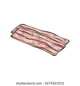 Pork bacon or fat meat part icon for butchery, sketch cartoon vector illustration isolated on white background. Meat cut or dish image for farmers fair and market.