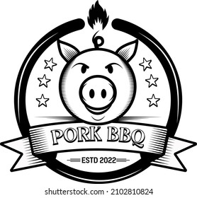 logotipo del restaurante de barbacoa de cerdo vectorial