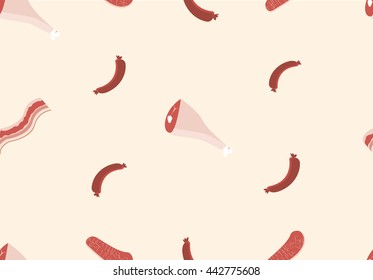 Pork Beef Chicken Sausage and Bacon Seamless Pattern Background . Vector Illustration.