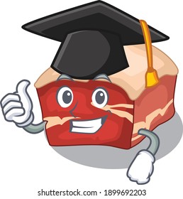 Pork belly caricature picture design with hat for graduation ceremony. Vector illustration