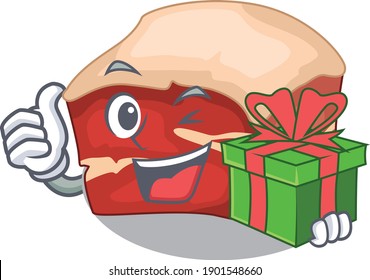 Pork belly cartoon character concept with a big gift box. Vector illustration