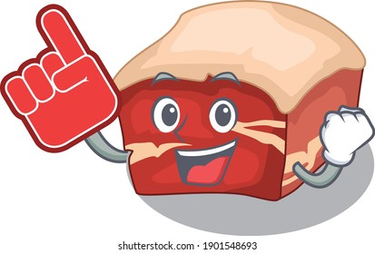 Pork belly in cartoon picture design with Foam finger. Vector illustration