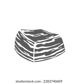 Pork belly glyph icon vector illustration. Stamp of pig meat piece with fat strips texture, fresh raw or smoked bacon for cooking and eating, pork with streaky fat and protein for barbecue grill