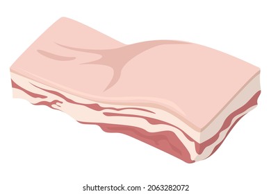 Pork belly vector isolated. Delicious raw meat, fresh fillet. Fat product, uncooked pork bacon.