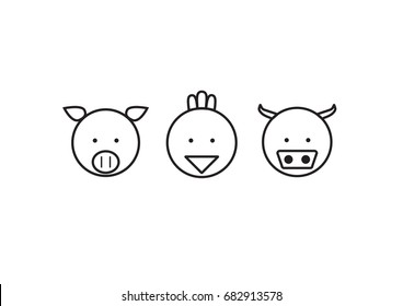 Pork chicken beef line icon in restaurant menu