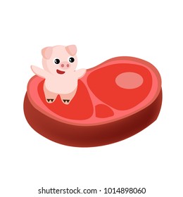 Pork is cut into pieces.