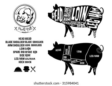 pork cuts, American cut icon in Vintage Style Vector illustration  
