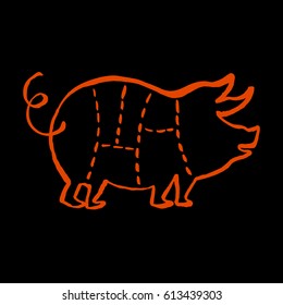 Pork Cuts Barbecue Illustration.