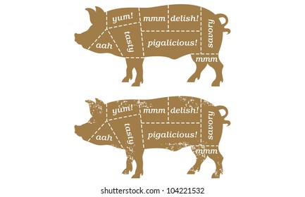 Pork Cuts Barbecue Illustration. Includes clean and grunge versions.