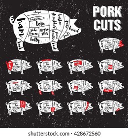 Pork Cuts Vector Template Chalkboard Scheme Set
