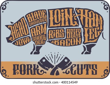 Pork cuts vintage illustration.