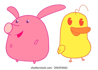 Pork and duck cute illustrations
