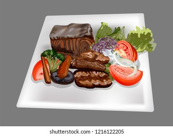 Pork and fish steak