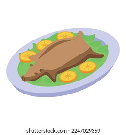 Pork food icon isometric vector. Portugal cuisine. Meal dish