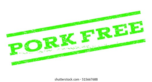Pork Free watermark stamp. Text caption between parallel lines with grunge design style. Rubber seal stamp with unclean texture. Vector light green color ink imprint on a white background.