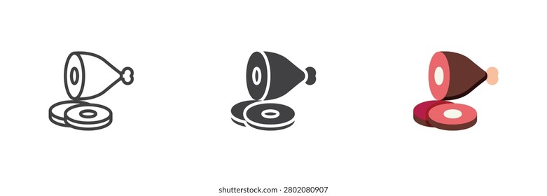 Pork gammon icon in line, solid, flat color vector styles. Colorful ham steak sign, pork gammon and sliced meat symbol icon for butcher menu.