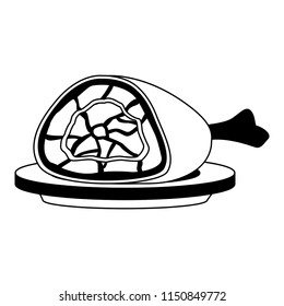 Pork ham on dish in black and white
