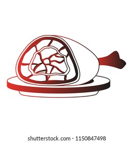 Pork ham on dish red lines